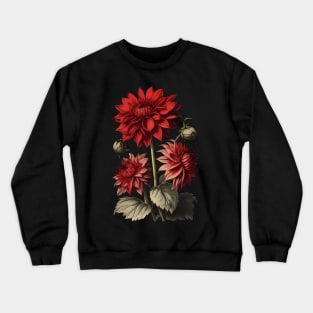 Red Dahlia Flowers Vintage Botanical Illustration Crewneck Sweatshirt